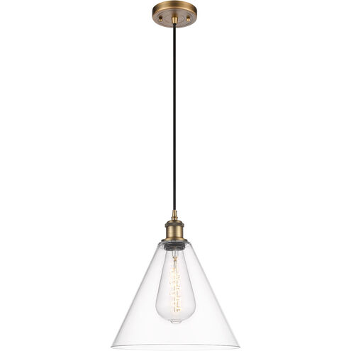 Ballston Cone 1 Light 12 inch Brushed Brass Mini Pendant Ceiling Light in Clear Glass