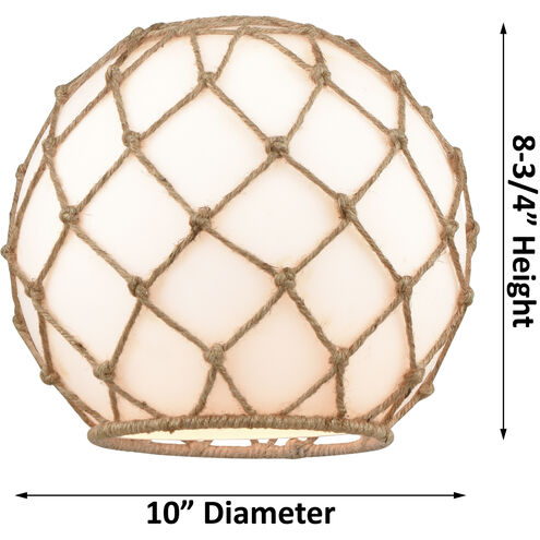 Edison Farmhouse Rope LED 10 inch Antique Brass Mini Pendant Ceiling Light in White Glass with Brown Rope