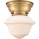 Aditi Small Oxford 1 Light 8 inch Brushed Brass Flush Mount Ceiling Light in Matte White Glass, Aditi
