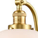 Franklin Restoration Large Bell 3 Light 28 inch Satin Gold Bath Vanity Light Wall Light in Matte White Glass, Franklin Restoration