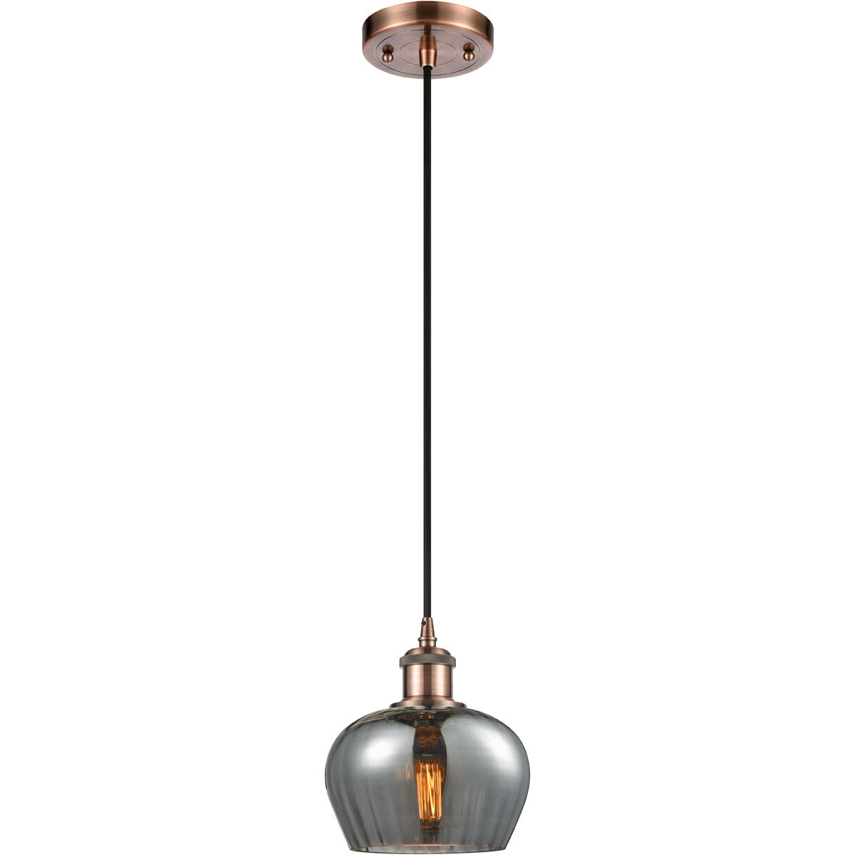 Ballston Fenton LED 7 inch Antique Copper Mini Pendant Ceiling Light in Plated Smoke Glass, Ballston