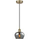 Fenton 1 Light 6.5 inch Antique Brass Mini Pendant Ceiling Light in Plated Smoke
