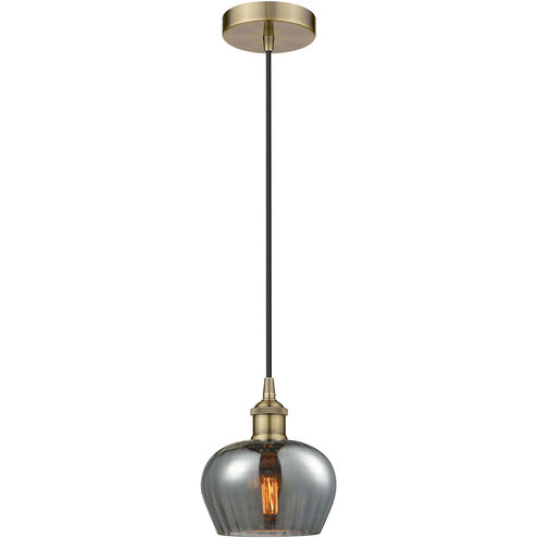 Fenton 1 Light 6.5 inch Antique Brass Mini Pendant Ceiling Light in Plated Smoke