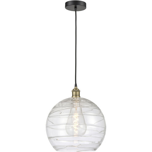 Athens Deco Swirl 1 Light 13.75 inch Black Antique Brass Pendant Ceiling Light in Clear Deco Swirl Glass