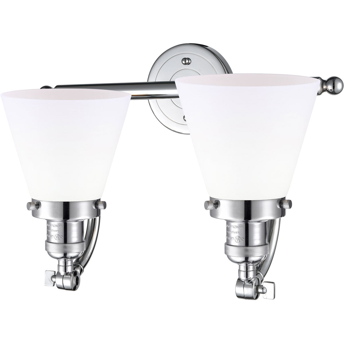 Franklin Restoration Small Cone LED 18 inch Polished Chrome Bath Vanity Light Wall Light in Matte White Glass, Franklin Restoration