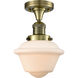 Franklin Restoration Small Oxford LED 7.5 inch Antique Brass Semi-Flush Mount Ceiling Light in Matte White Glass, Franklin Restoration