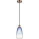 Ballston Brookhaven Almond 1 Light 6 inch Antique Copper Mini Pendant Ceiling Light in Sapphire Blue Glass