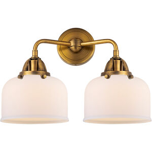 Nouveau 2 Large Bell LED 16 inch Brushed Brass Bath Vanity Light Wall Light in Matte White Glass