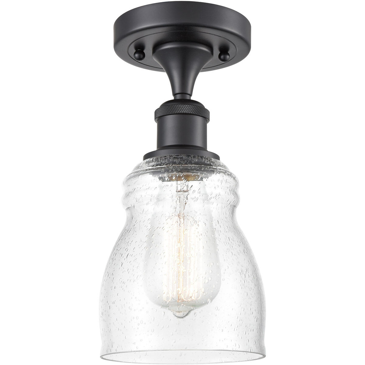 Ballston Ellery LED 5 inch Matte Black Semi-Flush Mount Ceiling Light in Seedy Glass, Ballston