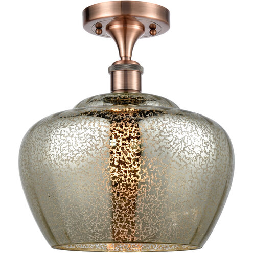 Ballston Large Fenton LED 11 inch Antique Copper Semi-Flush Mount Ceiling Light in Mercury Glass, Ballston
