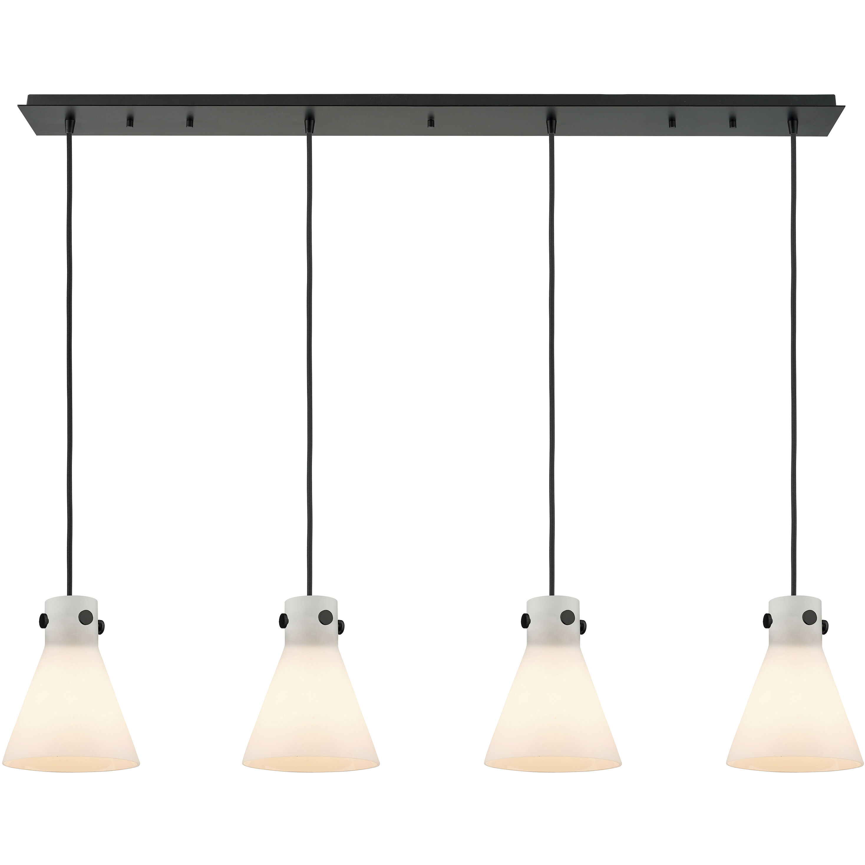Newton Cone 4 Light 51.75 inch Matte Black Linear Pendant Ceiling Light in White Glass