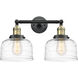 Franklin Restoration Bell LED 19 inch Black Antique Brass Bath Vanity Light Wall Light in Clear Deco Swirl Glass