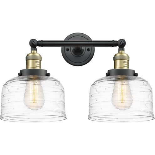 Franklin Restoration Bell LED 19 inch Black Antique Brass Bath Vanity Light Wall Light in Clear Deco Swirl Glass