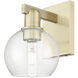 Arcadia Athens Armed Sconce Wall Light in Antique Brass, Clear