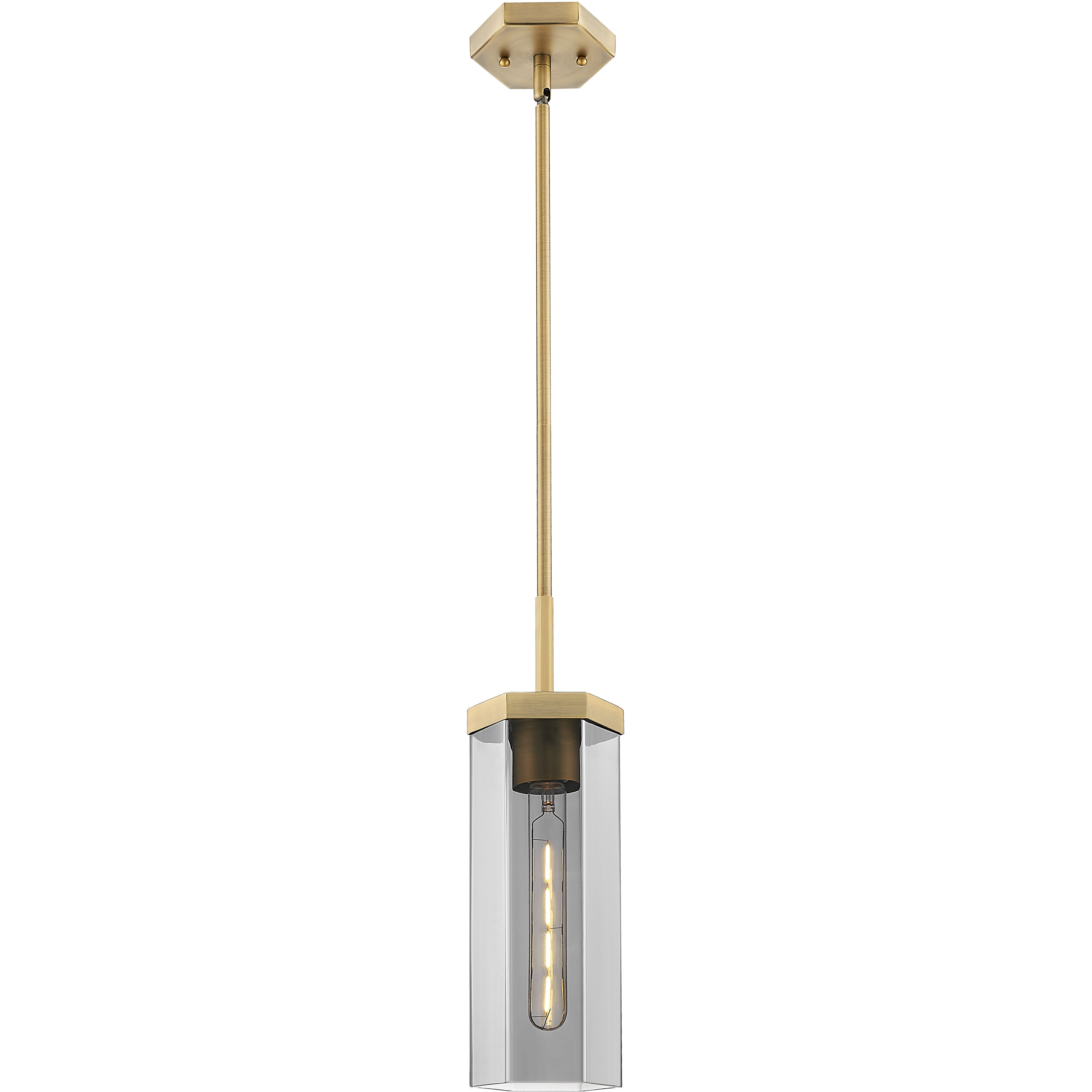Downtown Urban Blakeley 1 Light 5 inch Brushed Brass Pendant Ceiling Light in Light Smoke Glass