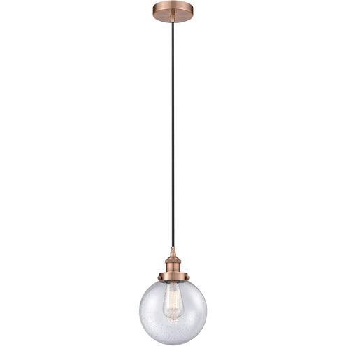 Edison Beacon 1 Light 8 inch Antique Copper Mini Pendant Ceiling Light