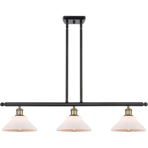 Ballston Orwell 3 Light 36 inch Black Antique Brass Island Light Ceiling Light in Matte White Glass, Ballston