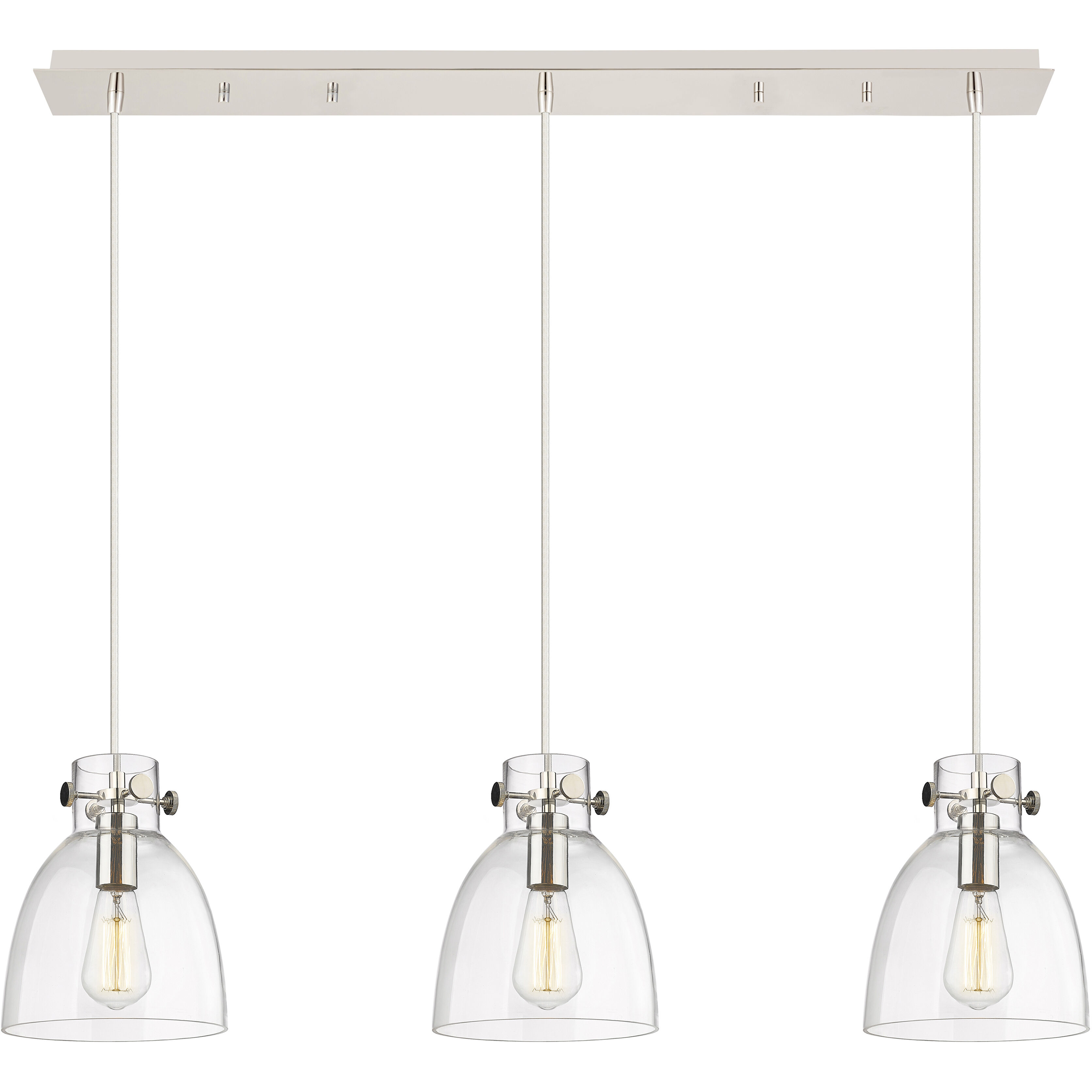 Newton Bell 3 Light 39.75 inch Polished Nickel Linear Pendant Ceiling Light in Clear Glass