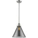 Franklin Restoration Cone LED 12 inch Black Antique Brass Mini Pendant Ceiling Light in Light Smoke Glass, Franklin Restoration