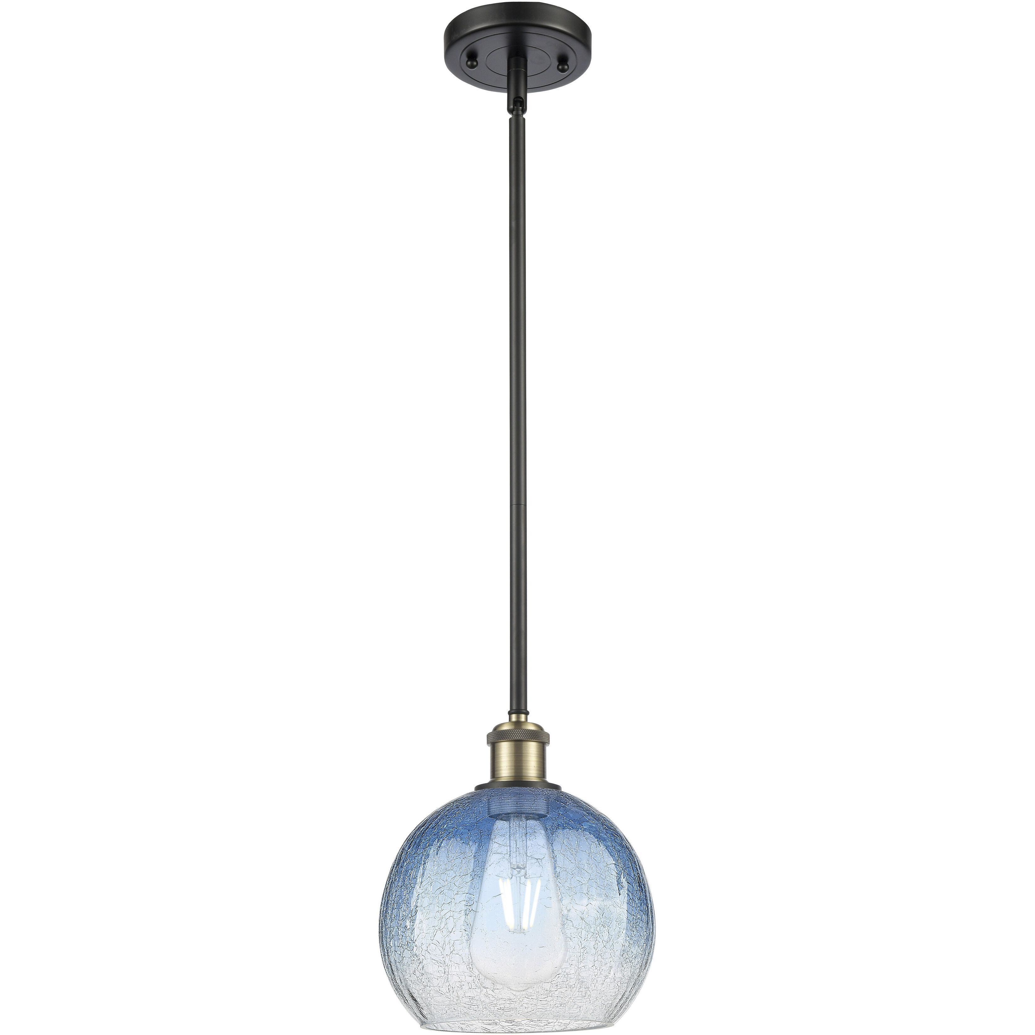 Ballston Brookhaven Globe 1 Light 7.88 inch Black Antique Brass Mini Pendant Ceiling Light in Sapphire Blue Glass