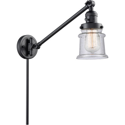 Small Canton 35 inch 3.5 watt Matte Black Swing Arm Wall Light in Seedy Glass, Franklin Restoration