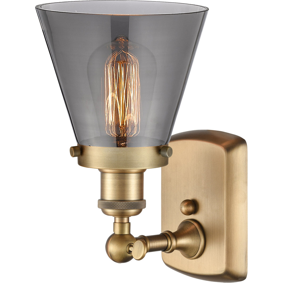 Ballston Small Cone LED 6 inch Brushed Brass Sconce Wall Light in Plated Smoke Glass