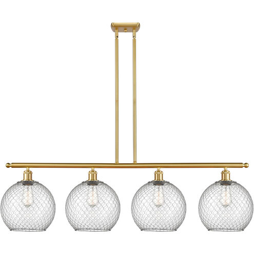 Ballston Large Farmhouse Chicken Wire LED 48 inch Satin Gold Island Light Ceiling Light in Clear Glass with Nickel Wire, Ballston