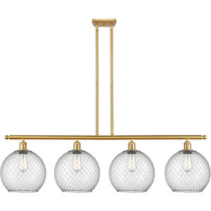 Ballston Large Farmhouse Chicken Wire LED 48 inch Satin Gold Island Light Ceiling Light in Clear Glass with Nickel Wire, Ballston