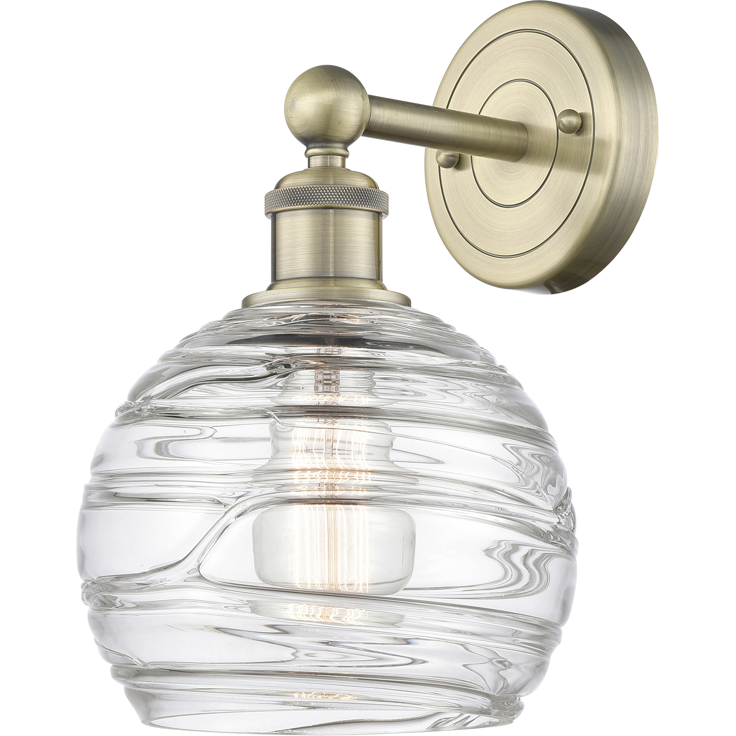 Athens Deco Swirl 1 Light 8 inch Antique Brass Sconce Wall Light in Clear Deco Swirl Glass