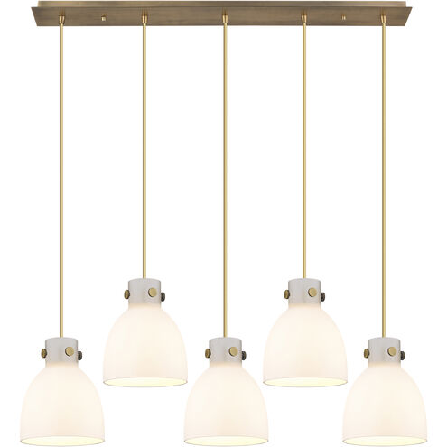 Newton Bell 5 Light 39.75 inch Brushed Brass Linear Pendant Ceiling Light in White Glass