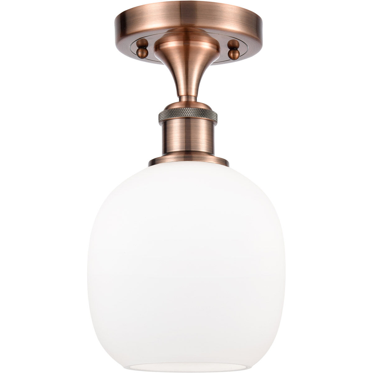 Ballston Belfast LED 6 inch Antique Copper Semi-Flush Mount Ceiling Light in Matte White Glass, Ballston