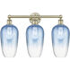 Edison Brookhaven Flute 3 Light 25 inch Antique Brass Bath Vanity Light Wall Light in Sapphire Blue Glass