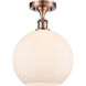 Ballston Large Athens LED 10 inch Antique Copper Semi-Flush Mount Ceiling Light in Matte White Glass, Ballston