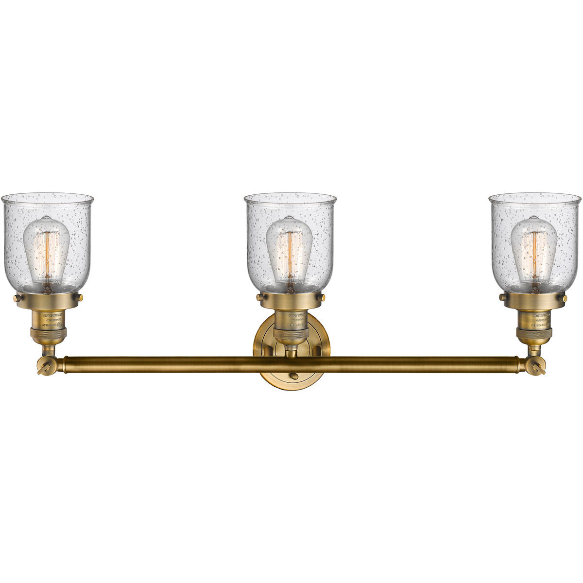 Franklin Restoration Small Bell 3 Light 30 inch Brushed Brass Bath Vanity Light Wall Light in Seedy Glass, Franklin Restoration