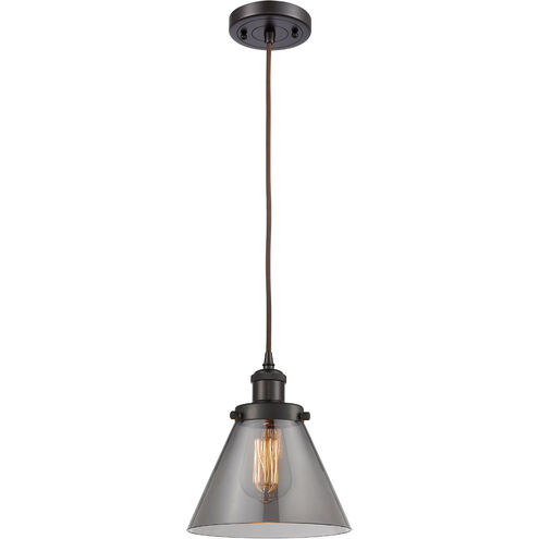 Ballston Large Cone LED 8 inch Oil Rubbed Bronze Mini Pendant Ceiling Light in Plated Smoke Glass, Ballston