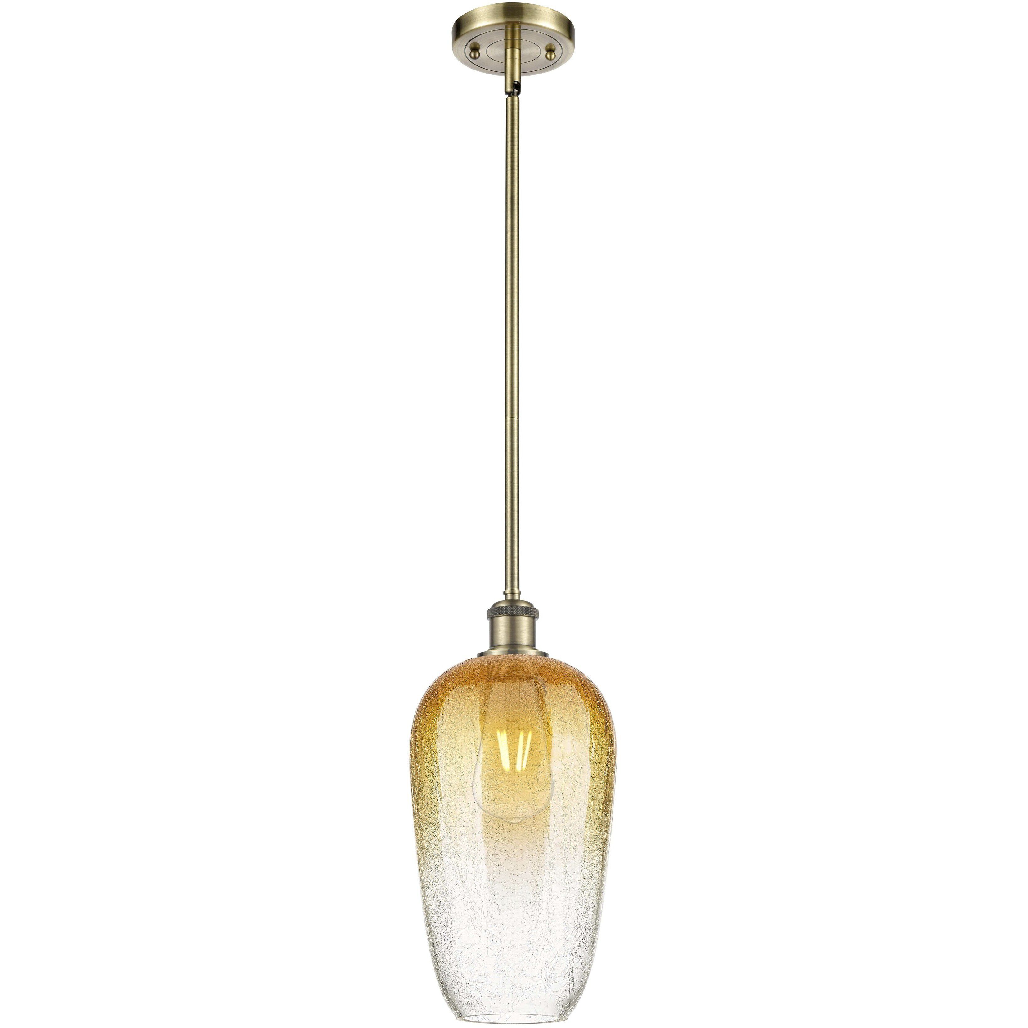 Ballston Brookhaven Flute 1 Light 7 inch Antique Brass Mini Pendant Ceiling Light in Amber Glass