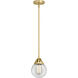 Nouveau 2 Beacon LED 6 inch Satin Gold Mini Pendant Ceiling Light in Clear