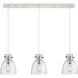Newton Bell 3 Light 39.75 inch Polished Nickel Linear Pendant Ceiling Light in Seedy Glass