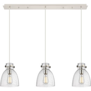 Newton Bell 3 Light 39.75 inch Polished Nickel Linear Pendant Ceiling Light in Seedy Glass