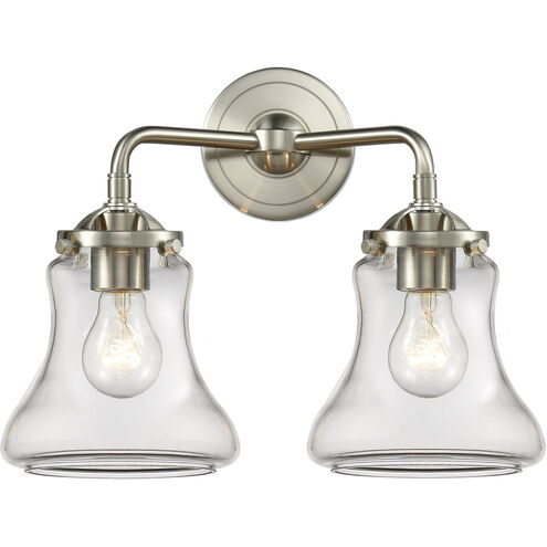 Nouveau Bellmont 2 Light 14 inch Brushed Satin Nickel Bath Vanity Light Wall Light in Clear Glass, Nouveau
