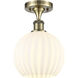 Edison White Venetian 1 Light 8 inch Antique Brass Semi-Flush Mount Ceiling Light