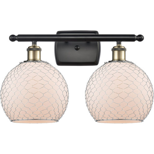 Ballston Farmhouse Chicken Wire 2 Light 16 inch Black Antique Brass Bath Vanity Light Wall Light, Ballston