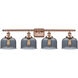Ballston Large Bell 4 Light 36 inch Antique Copper Bath Vanity Light Wall Light in Light Smoke Glass