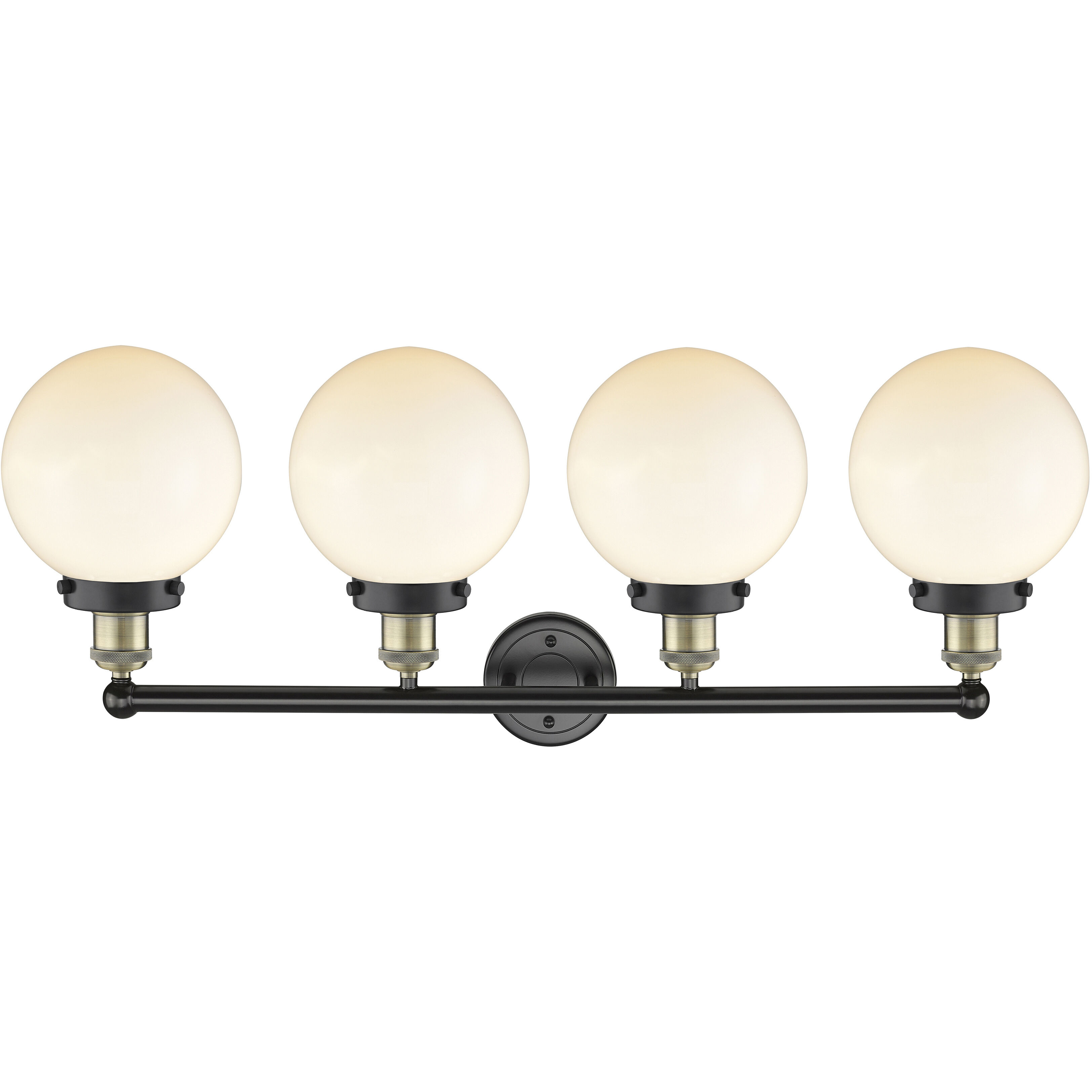 Beacon 4 Light 33.5 inch Black Antique Brass Bath Vanity Light Wall Light in Matte White Glass, Large