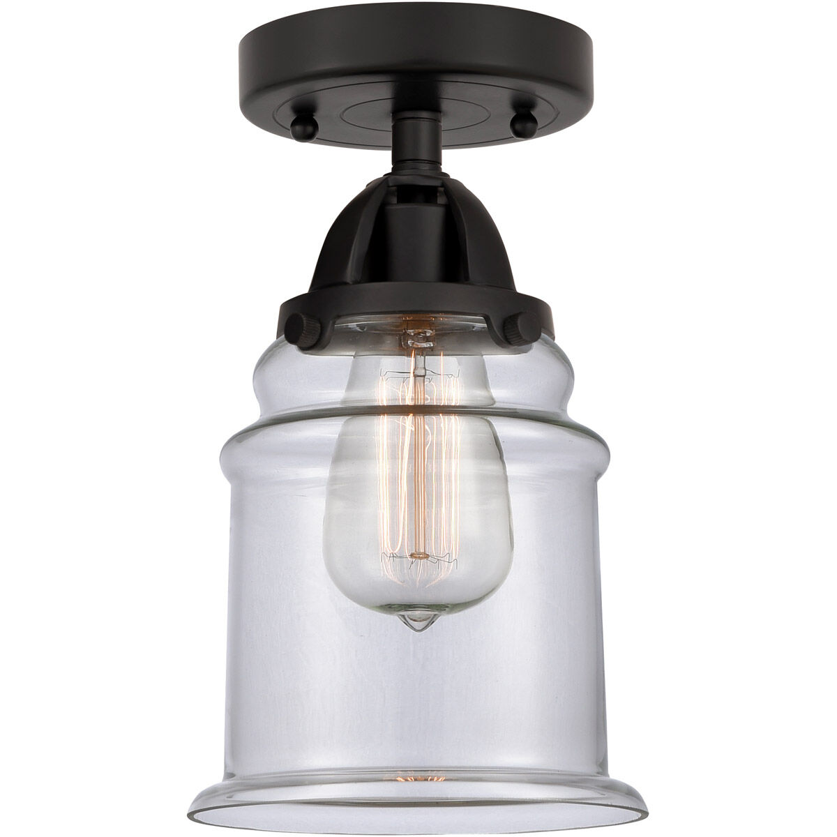 Nouveau 2 Canton LED 6 inch Matte Black Semi-Flush Mount Ceiling Light in Clear Glass