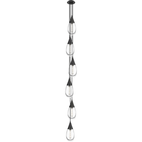 Malone 6 Light 8 inch Matte Black Multi Pendant Ceiling Light in Clear Glass, Cord Hung