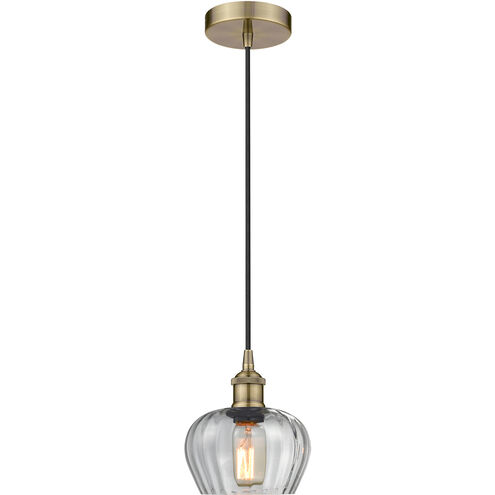 Fenton 1 Light 6.5 inch Antique Brass Mini Pendant Ceiling Light in Clear