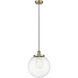 Beacon 1 Light 13.75 inch Antique Brass Mini Pendant Ceiling Light in Clear Glass
