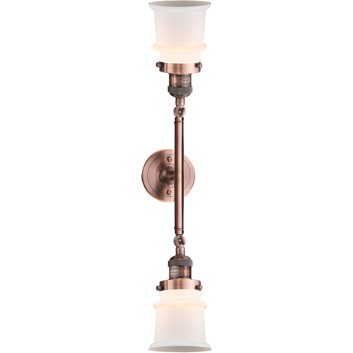 Franklin Restoration Small Canton 2 Light 17 inch Antique Copper Bath Vanity Light Wall Light in Matte White Glass, Franklin Restoration