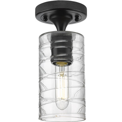 Downtown Urban Crown Point 1 Light 3.88 inch Matte Black Flush Mount Ceiling Light in Deco Swirl